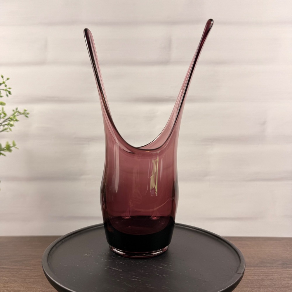 Viking Epic Split Vase Amethyst Purple Art Glass Mid Century MCM